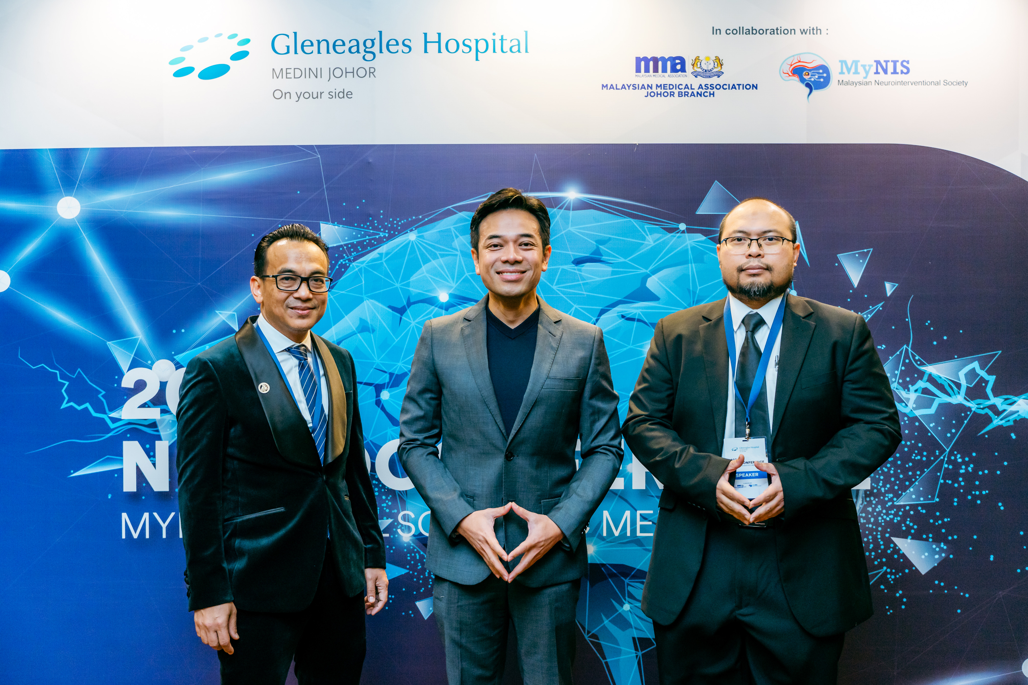 From left to right, Assoc. Prof. Dr. Khairul Azmi Abd Kadir, President of MyNIS, Dr. Kamal Amzan, CEO of Gleneagles Hospital Johor, Dr. Md Yuzairif Md Yusof, Consultant Neurointerventional Radiologist of Gleneagles Hospital Johor.