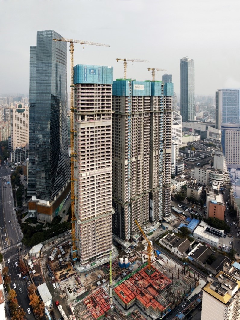 Aerial view of Center Residences under construction