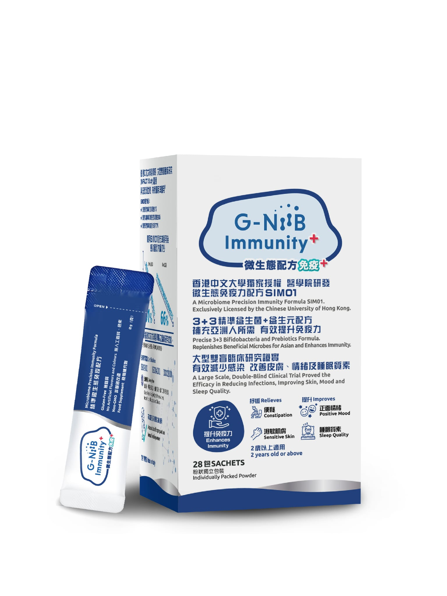 G-NiiB GenieBiome’s flagship product, G-NiiB Immunity+, contains the oral microbiome immunity formula SIM01.